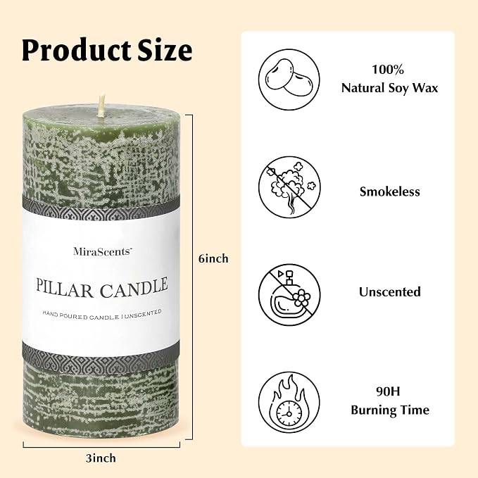 3x6 Inch Moss Green Pillar Candles Set of 3 - Image 5