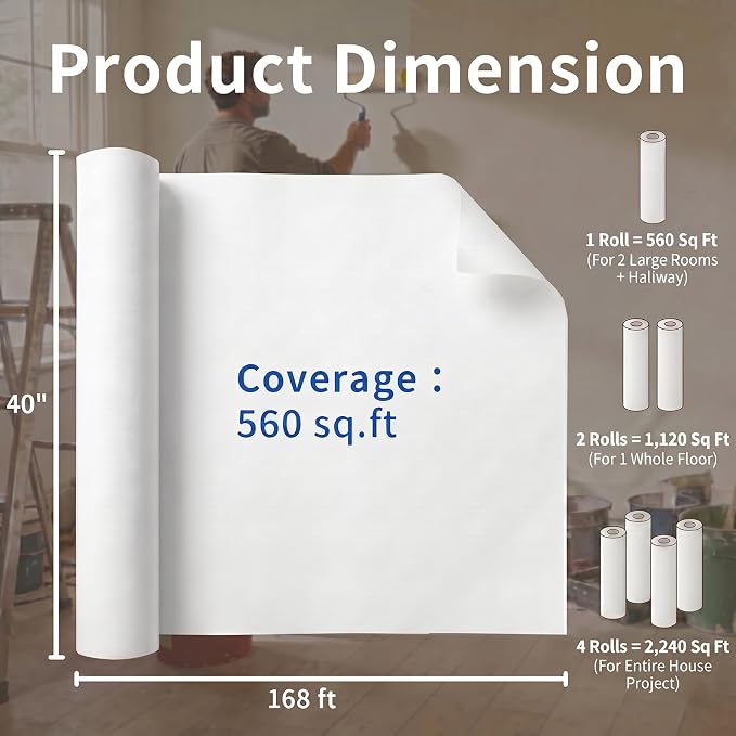 40"x168' Temporary Floor Protection, Self-Adhesive Floor Covering, 560 sqft - Image 2
