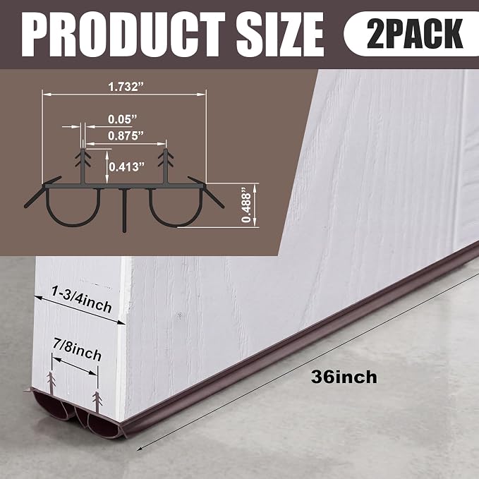 Pushglossy 2 Pcs Double Bubble Kerf Door Sweep 36" Long 1 3/4" Wide Replacement - Image 2