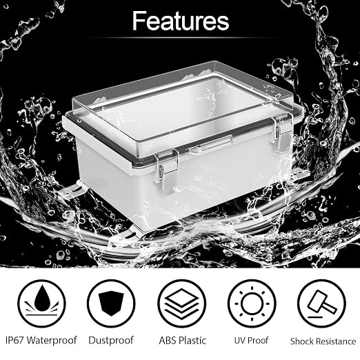 Electrical Box, IP67 Waterproof Hinged Clear Cover Stainless Steel Latch - Image 3