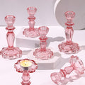 Pink Candlestick Holders Set of 6, Glass Taper Candle Holders | 4.3"H & 6.3"H by Simeitol