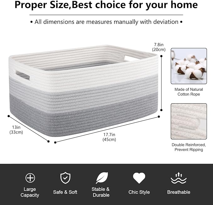 OIASKET Large Storage Basket for Organizing, Woven Rope Basket for Shelves - Image 2