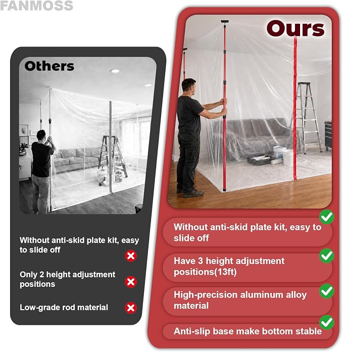 12.8FT Dust Barrier Poles Kit, Spring Retractable Isolation Support Poles - Image 5