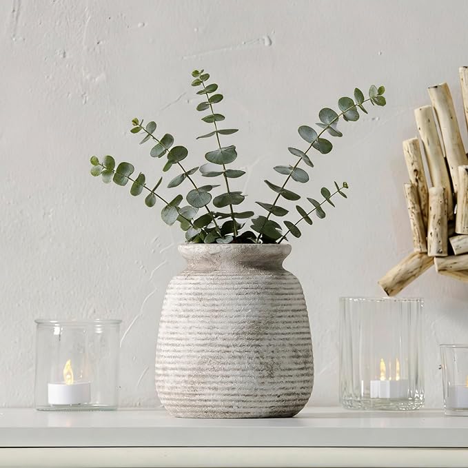 Ceramic Flower Vase, Small Vase Rustic Farmhouse Vases Home Decor Short Pottery - Image 3