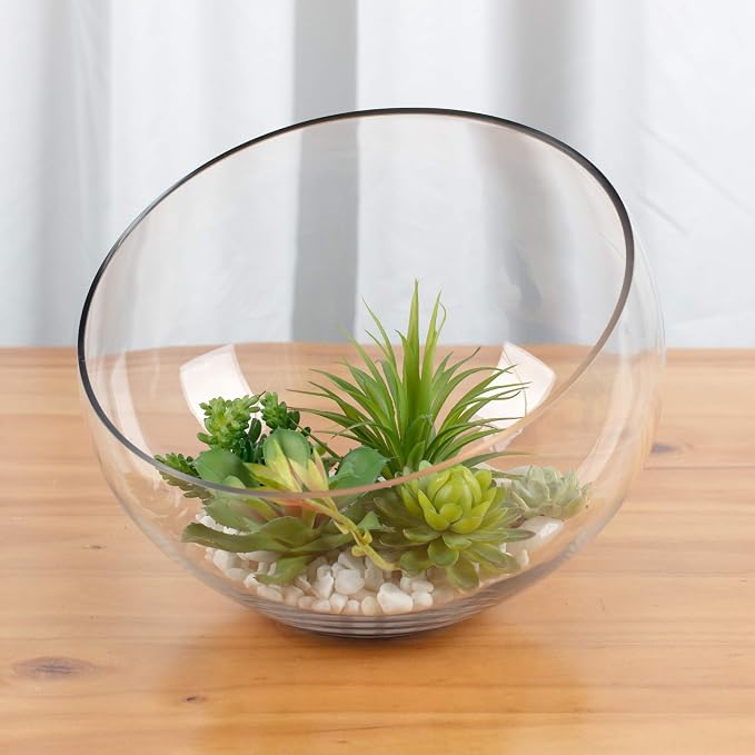 WGV Slant Cut Bowl Glass Vase, Width 11", Height 9.5", Candy Dish, Fruit Jar - Image 5