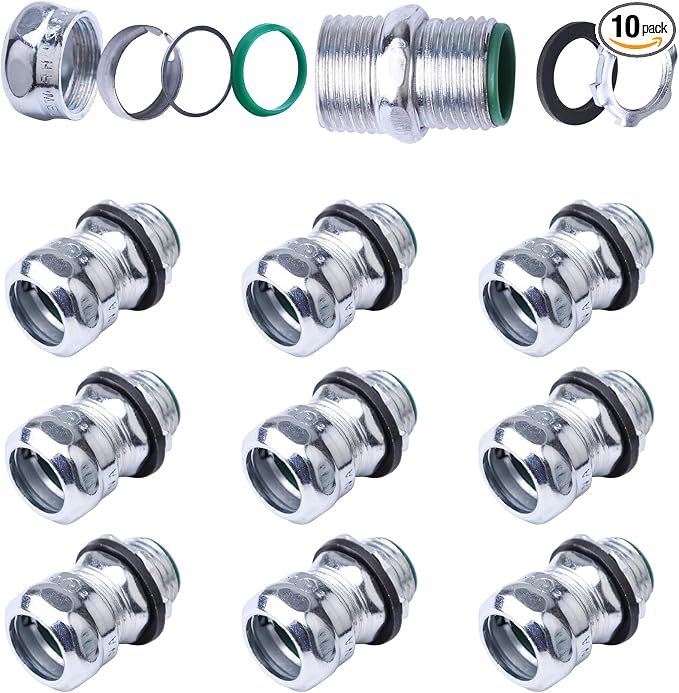 10 Pcs 3/4 Inch EMT Raintight Compression Connectors, Zinc Plated Steel by Unknown