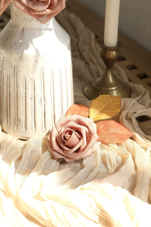Artificial Flowers 25pcs Real Looking Warm Taupe Foam Fake Roses - Image 4