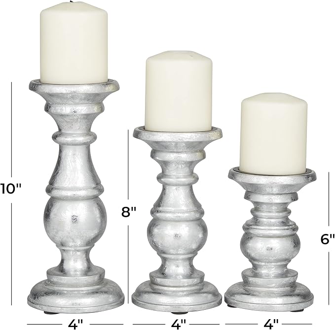 Deco 79 Traditional Mango Wood Pillar Candle Holder - Image 3
