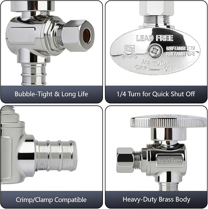 WiseWater 1/2 PEX Angle Stop Valve 1/2" PEX x 1/4" Compression | 1/4 Turn Shut - Image 4
