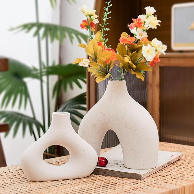 CEMABT Beige Ceramic Vase Set of 2 - Image 5