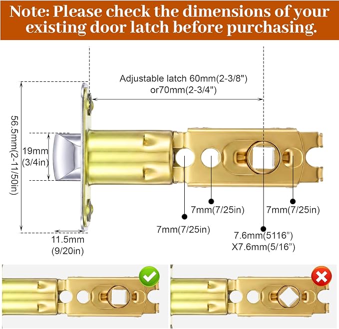 Adjustable Door Latch, 2-3/8'' or 2-3/4'' Adjustable Passage Door Latch - Image 2