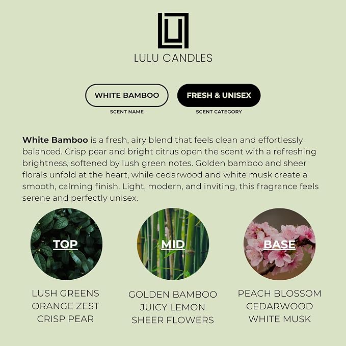 Lulu Candles | White Bamboo | Luxury Scented Soy Jar Candle | Hand Poured in - Image 4