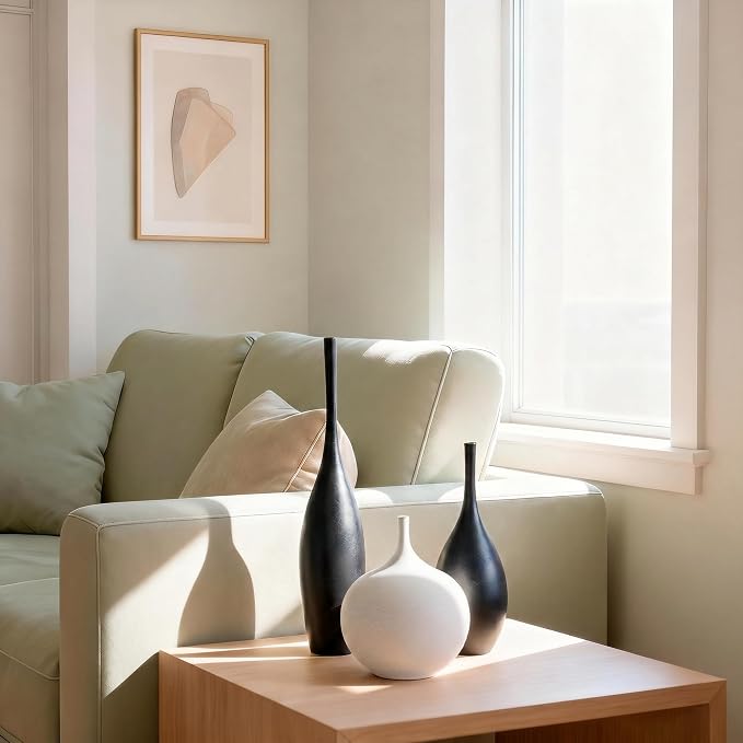 Relexome Black and White Ceramic Vase Modern Wabi-Sabi Flower Vase Set of 3 - Image 4