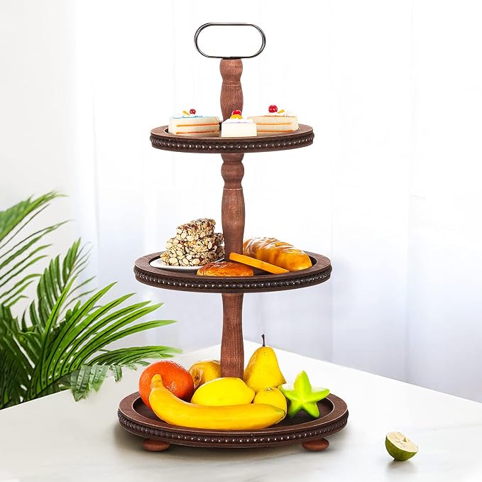 Urban Deco Wooden Tiered Tray 3-Tier Decorative Tray Stand Farmhouse Serving - Image 7