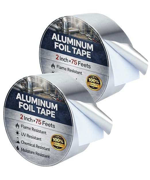 Bates- Aluminum Foil Tape, 2 Inch x 25 Yard, 3.6 Mil, 2 Pack, HVAC Heat Tape by BatesChoice