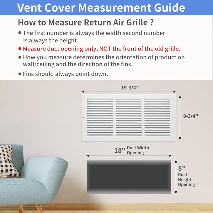 Howeall 18"W x 8"H Steel Return Air Grille, Air Return Vent Cover - Image 5