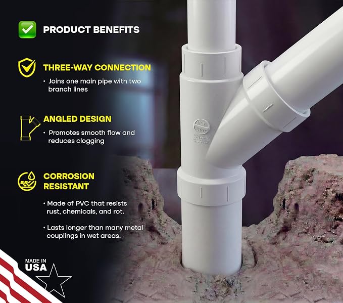 SUPPLYGIANT™ 2" x 1-1/2" x 2" PVC DWV Wye Reducing Hub – White PVC Drain - Image 5