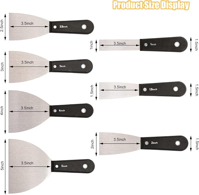 7 PCS Drywall Tools, Putty Knife Scraper Tool, Stainless Steel Paint Scraper - Image 2