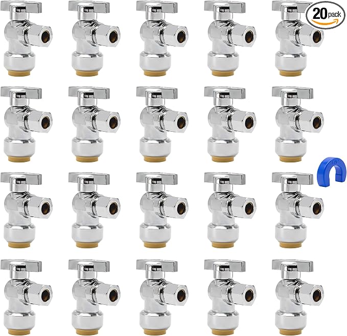 Pushfit Angle Shut Off Valve 20 Pack, 1/2" Push-Fit x 3/8" Comp, Quarter Turn by PURAGEIR