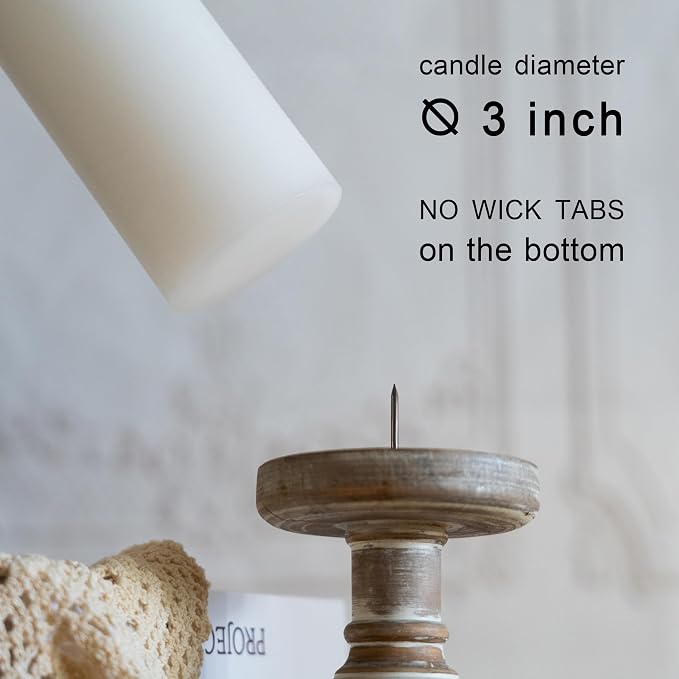 MOZEAL 3" x 8" Hand-Poured Unscented Large Candle, Smokeless Rustic Pillar - Image 4