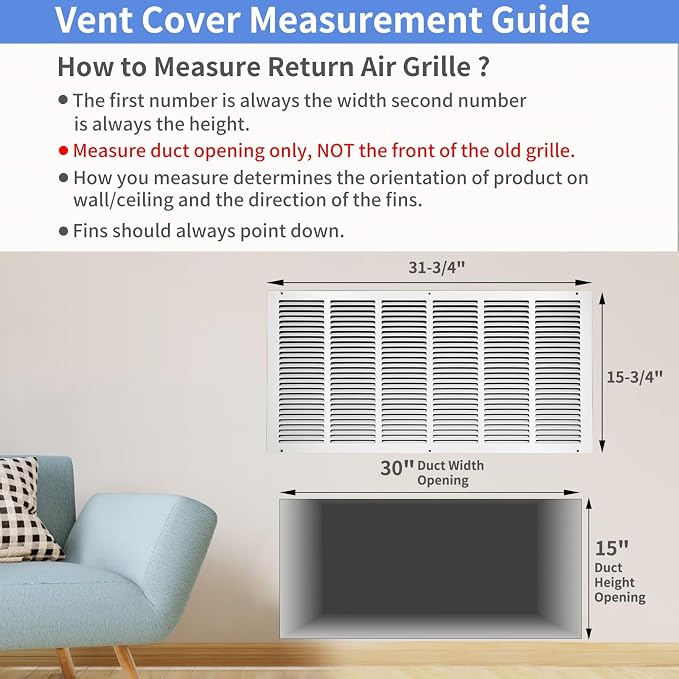 Howeall 30"W x 14"H Steel Return Air Grille, Air Return Vent Cover - Image 5