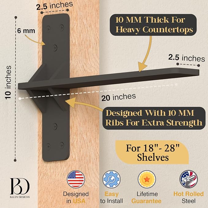 20 inch Floating Countertop Support Brackets by Balin Designs, Free Hanging - Image 2