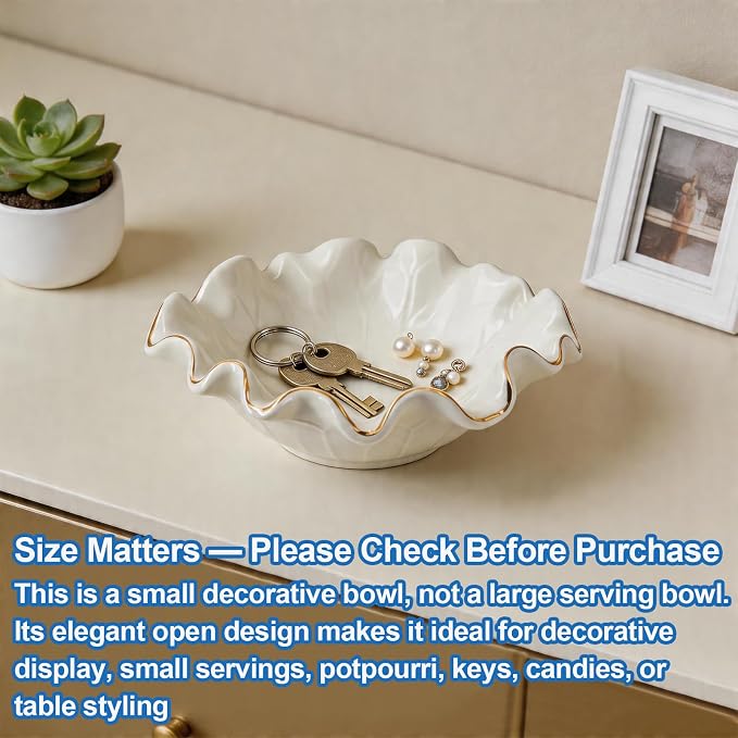 8 Inch Small Lotus Ceramic Decorative Bowl, about15 oz Capacity, Modern Ruffle - Image 9