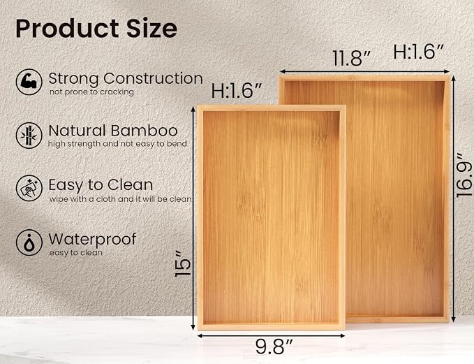 Fibogollo Bamboo Set of 2 Serving Tray - Image 6