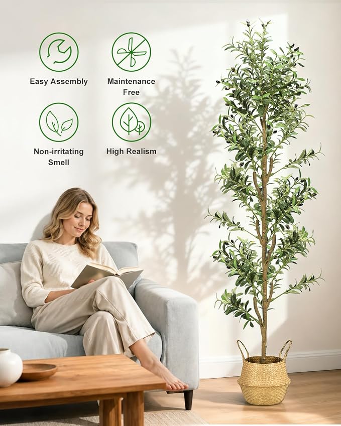 Olive Trees Artificial Indoor 7Ft Tall Faux Plants Large Fake Olivos Tree | - Image 6