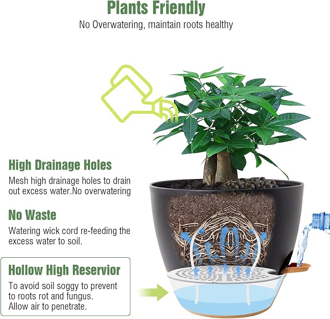 UOUZ 12 inch Large Self Watering Pots, Plastic Planters - Image 3