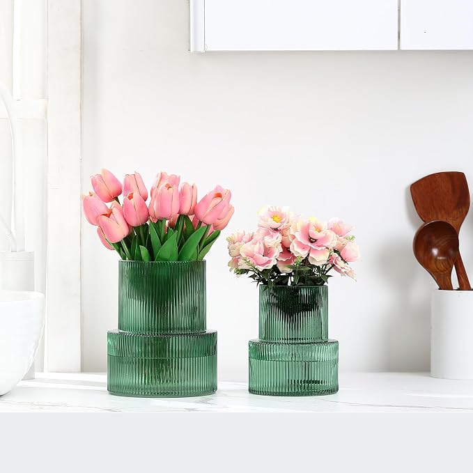 Ribbed Glass Vases for Bouquet, Modern Vase for Living Room, Coffe Table - Image 4