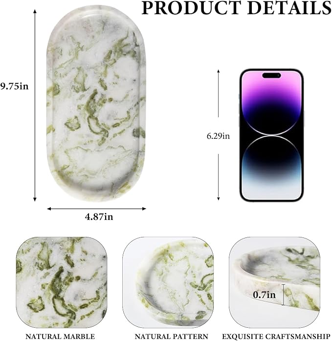Marble Vanity Tray for Bathroom Countertop, Stone Jewelry Dish Stone Trays for - Image 2