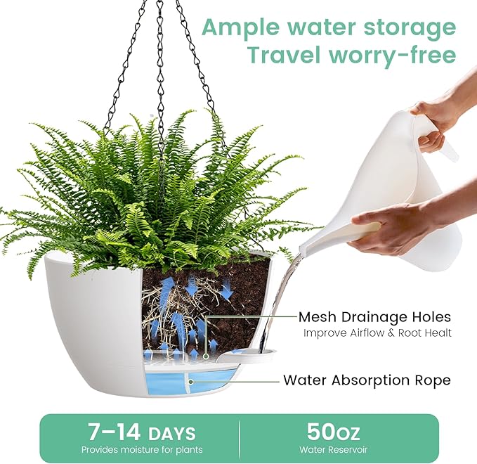 UOUZ 13 Inch 2 Pack Large Self Watering Hanging Planters - Image 3
