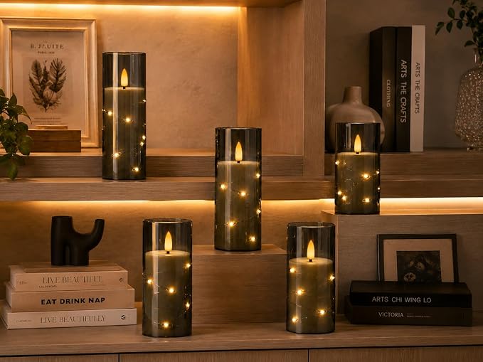 Da by 5 Pack Gray Transparent Acrylic Flameless Taper Candles, Flickering Black - Image 3