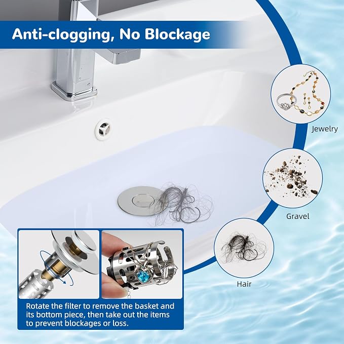 Hibbent 4 PCS Upgraded 3 in 1 Bathroom Sink Drain Strainer, Pop Up Stopper - Image 2