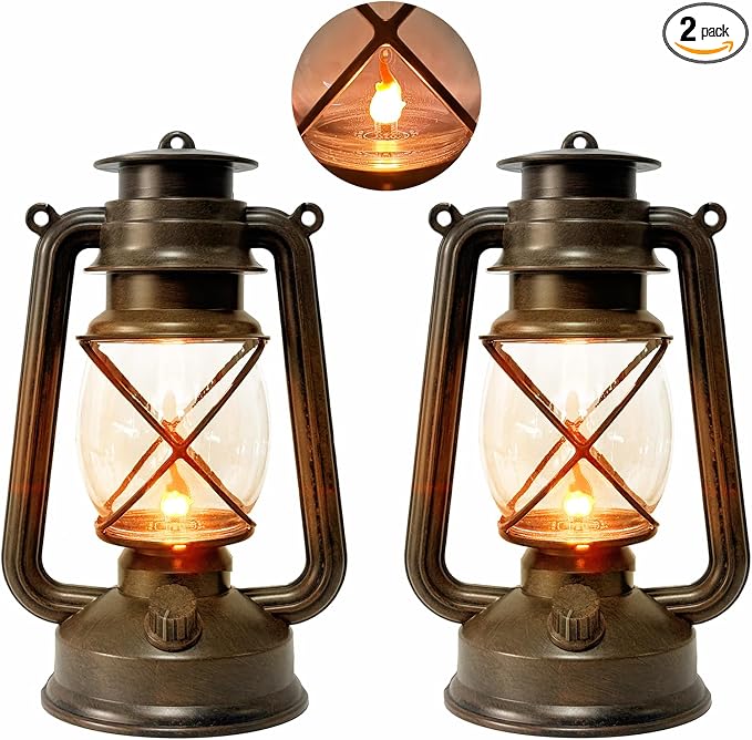 2 Pack LED Vintage Lantern Battery Powered Lanterns by Yinfidee