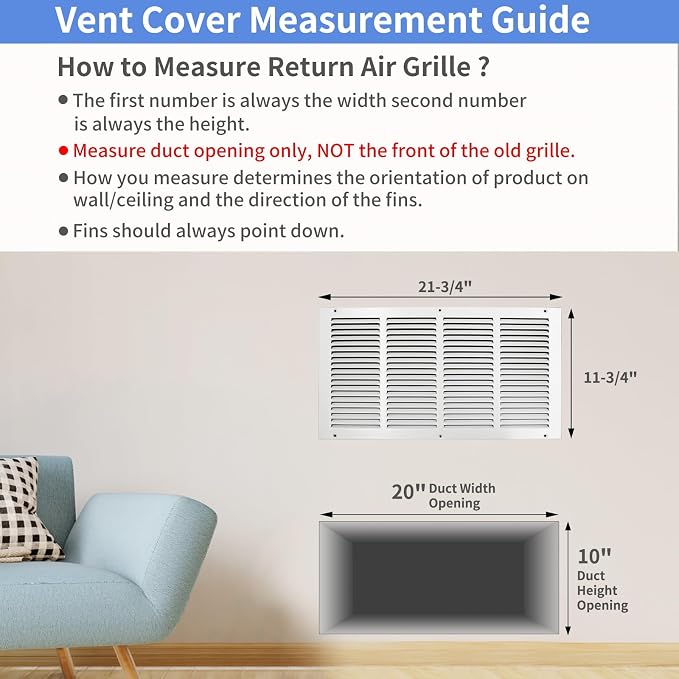 Howeall 20"W x 10"H Steel Return Air Grille, Air Return Vent Cover - Image 5