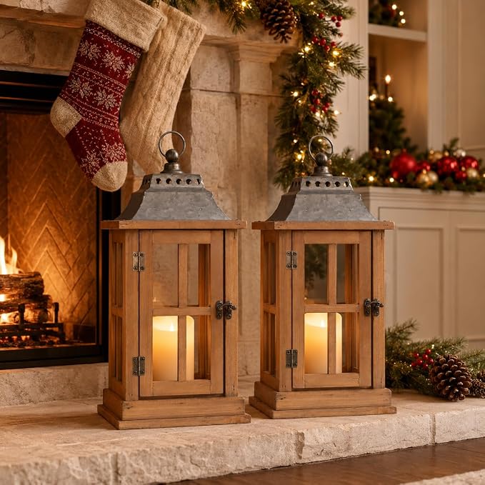Bdor 15 Inch Outdoor Decorative Lanterns, galvanized tops, decorative candle - Image 6