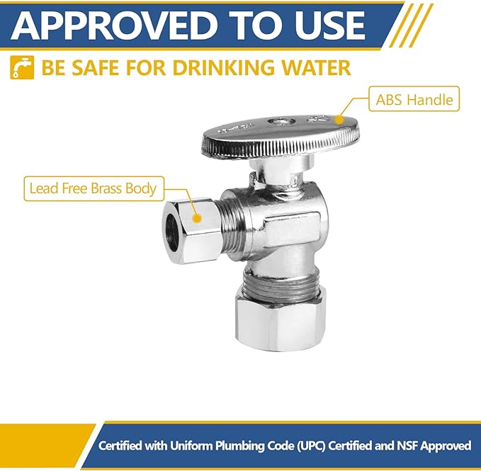 4 Pack GUOFIS Angle Compression Stop Valve, 1/4 Turn Water Shut Off Valve | - Image 4
