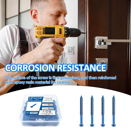 100PCS Concrete Screws Assortment Kit, 1/4" x1-1/4 Masonry Screws - Image 4