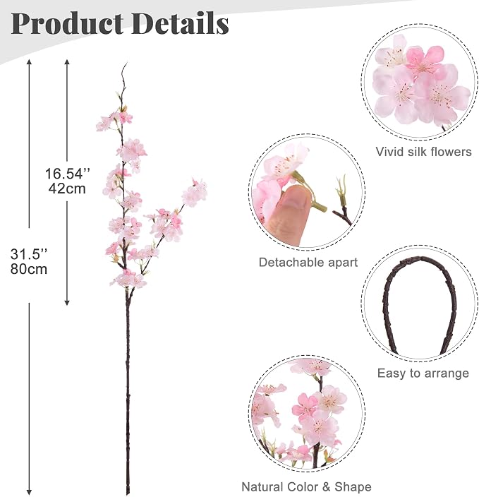 INXUGAO Artificial Cherry Blossom Branches Decor 6 PCS Fake Flowers Indoor | - Image 2