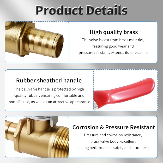 2 Pcs Brass Ball Valve, 8mm x 3/8 Inch, Male NPT | Full Port Shut Off Valve - Image 4