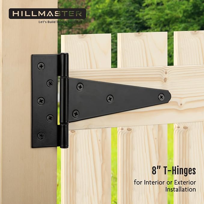 HILLMASTER 8 Inch T-Strap Heavy Duty Shed Door Hinges Gate Strap Hinges Black - Image 3