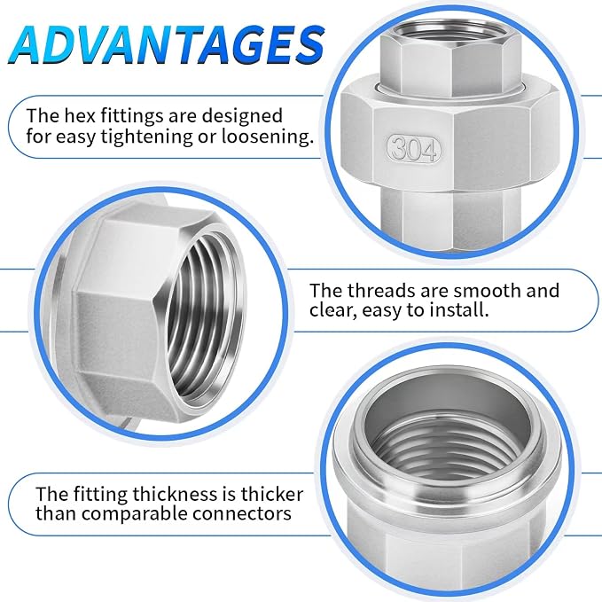 ChillWaves 304 Stainless Steel Cast Pipe Fitting, Union，1-1/4" NPT Female - Image 3