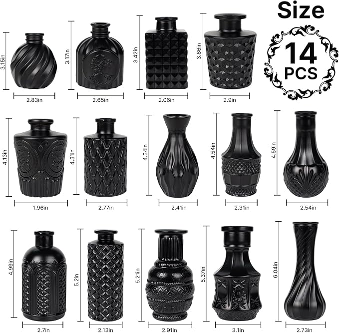 Black Glass Bud Vase Set of 14 Pcs, Small Bud Vases in Bulk, Glass Crystal - Image 4