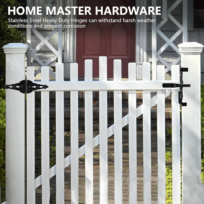 HOME MASTER HARDWARE 8" Heavy Duty Gate Hinges, 6 Pack Strap Hinges, Barn and - Image 3