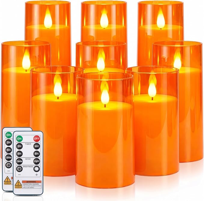 Homemory Halloween Orange Flameless Candles, Remote Timer, 9 Pack | Flameless - Image 10