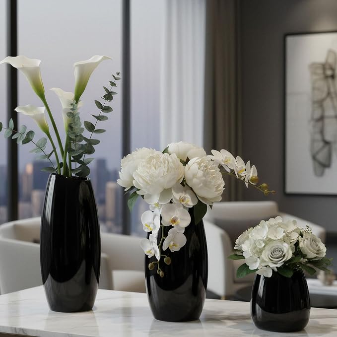 hjn Ceramic Vase Set of 3 Black Flower Vase - Image 9