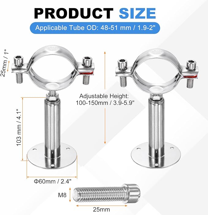 HARFINGTON 2 Set Wall Mount Ceiling Mount Pipe Supports 304 Stainless Steel - Image 2