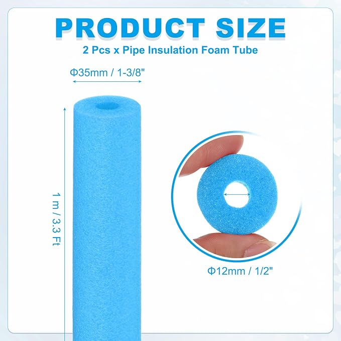PATIKIL Pipe Insulation Foam Tube Foam Pipe Tubing Covers Blue 2Pcs | 1/2" ID x - Image 2